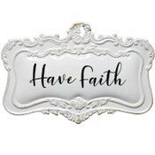 Wholesale - 18"x12" HAVE FAITH Print Scallpd Enamel Metal Wall Decor C/P 8, UPC: 651961717560